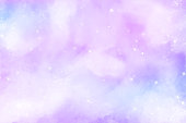 istock Abstract pink blue watercolor galaxy background. Fantasy rainbow pastel color. Vector watercolor sky cloud 1345186050