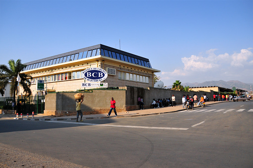 Bujumbura, Burundi: headquarters of the Banque de Credit de Bujumbura (BCB) - view along Avenue de la Croix Rouge, intersection with Avenue Patrice Lumumba.