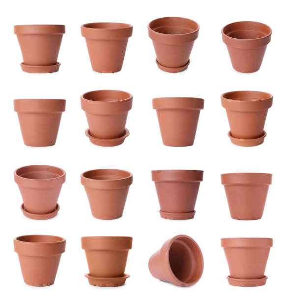 istock Set of flower pots on white background 1345189780
