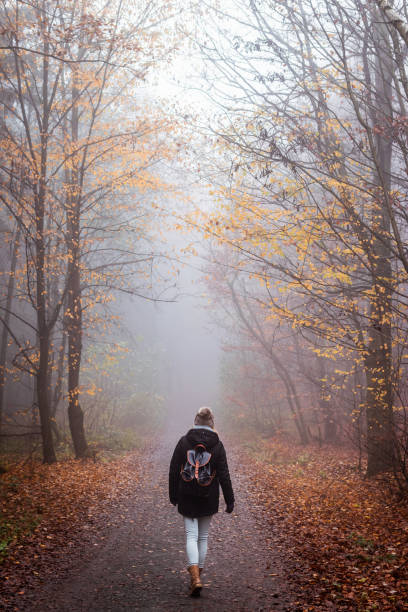 istock Woman hiking in autumn forest 1345192682