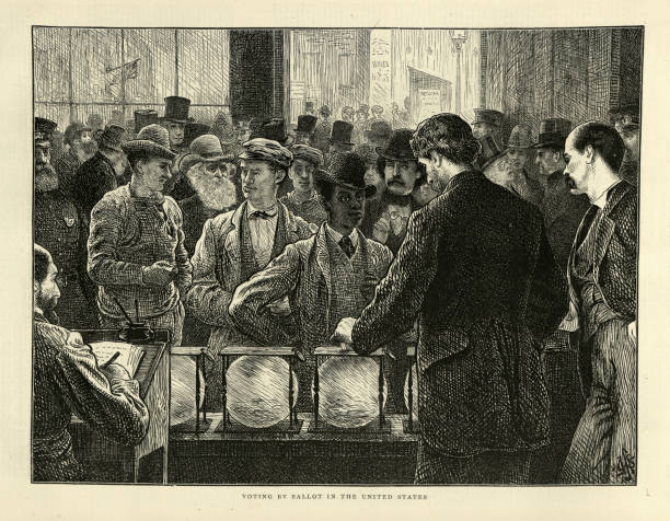 mężczyźni głosujący przez głosowanie w usa, wybory 1872, 19 wiek - civil rights obrazy stock illustrations
