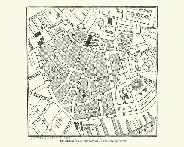 istock Map showing damaged caused by the Great Boston Fire of 1872 1345192764
