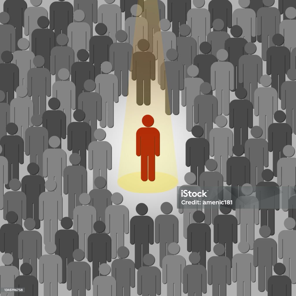 Unique In Crowd Unique Person In The Crowd Red Color Figures Among Crowd Flat Design ...
