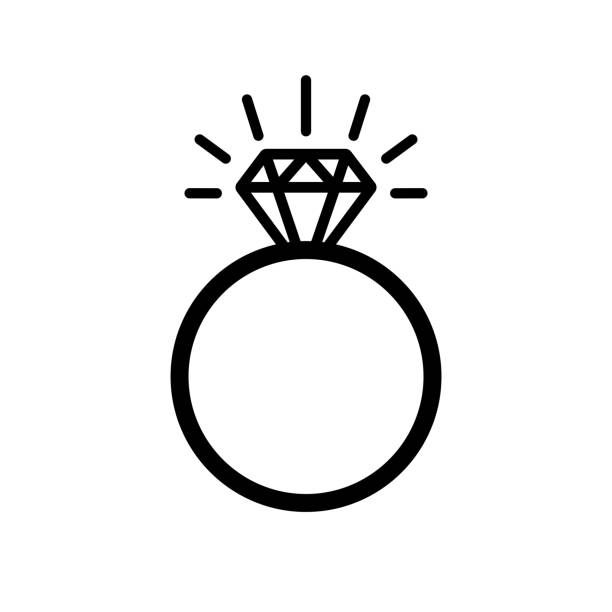 vector wedding rings icon on background - elmas yüzük stock illustrations