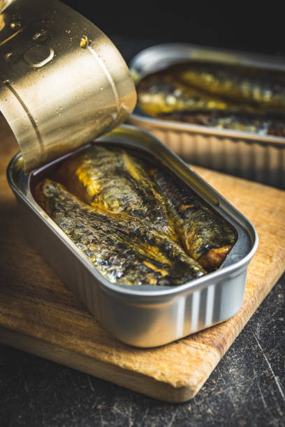 istock Canned sardines. Sea fish in tin can. 1345197169