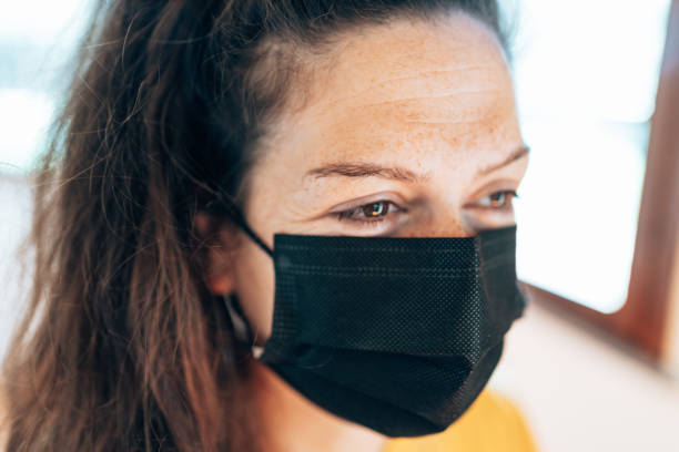 istock woman wearing a face mask 1345199930