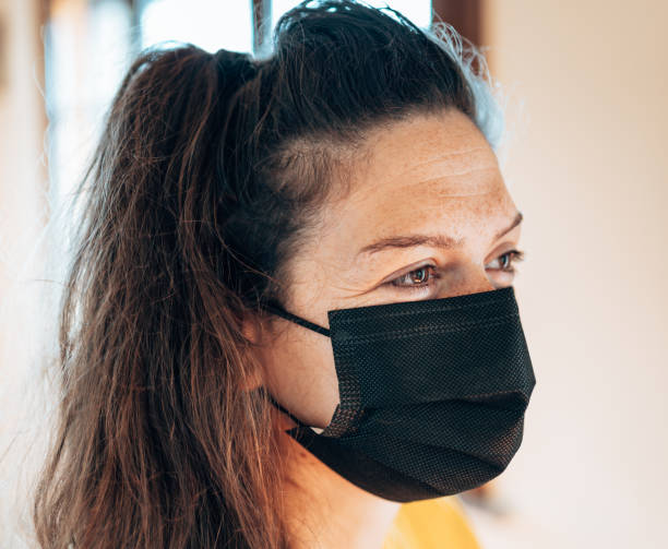 istock woman wearing a face mask 1345200366