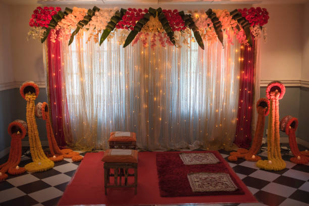 istock Indian traditional backdrop for small party,puja or any traditional rituals 1345203122