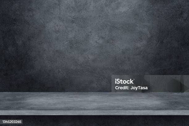 Cement Shelf And Floor On Concrete Background For Design Stock Photo - Download Image Now