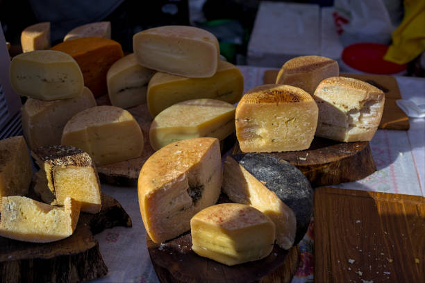 istock Presentation of various types of round cheeses. 1345203999