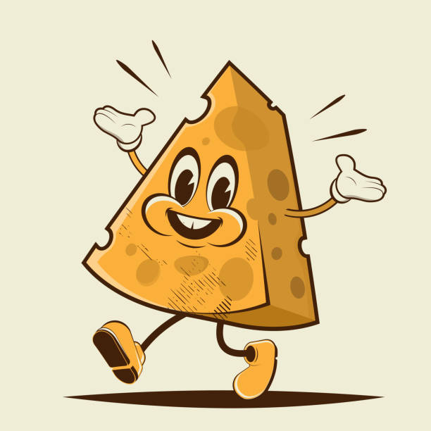 ilustraciones, imágenes clip art, dibujos animados e iconos de stock de divertido queso retro ilustración de dibujos animados - queso