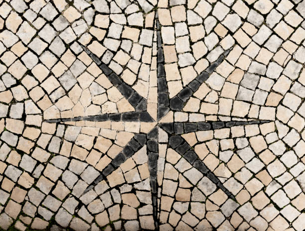 Compass rose Wind rose made in Portuguese pavement. Courtyards of the University of Coimbra. coimbra city stock pictures, royalty-free photos & images