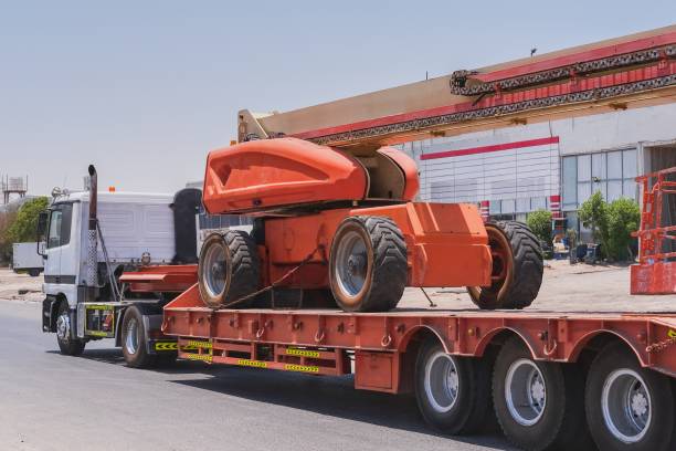 large truck equipped with crane