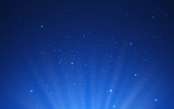 ilustrações, clipart, desenhos animados e ícones de fundo do céu noturno com luzes. universo negro e estrelas brancas. textura cosmos e holofotes. espaço realista com poeira estelar. via láctea azul. galáxia estrelada mágica. ilustração vetorial - fundo azul