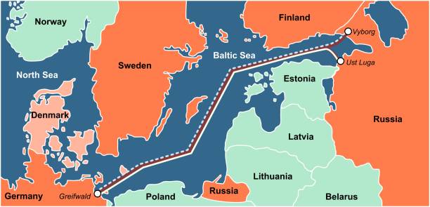 mapa przesyłu gazu ziemnego z rosji do niemiec przez gaz nord stream - nord stream stock illustrations