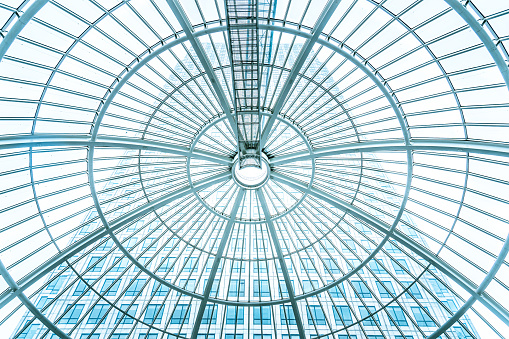 Modern Office Building Seen Through Glass Roof, London, UK