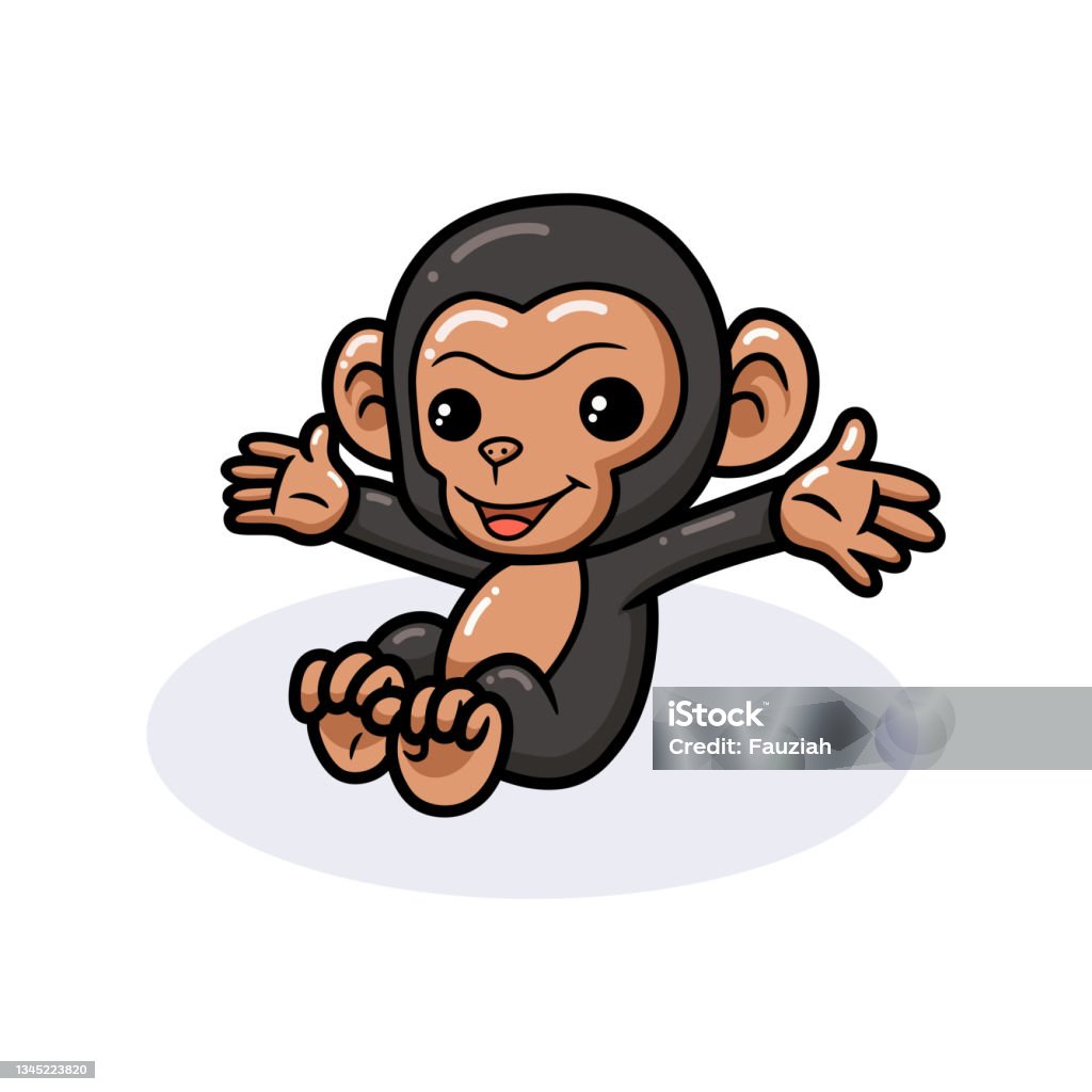 Cute Baby Chimpanzee Cartoon Sitting Stock Illustration - Download Image  Now - Ape, Hand, Monkey - iStock