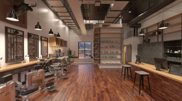 istock Barber shop interior 3d illustration 1345226359