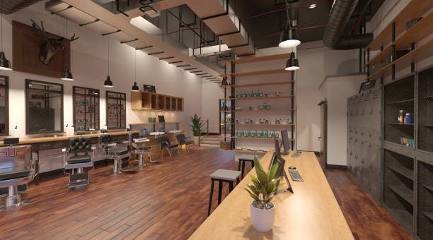 istock Barber shop interior 3d illustration 1345226364
