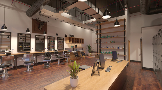 3D illustration barber shop interior