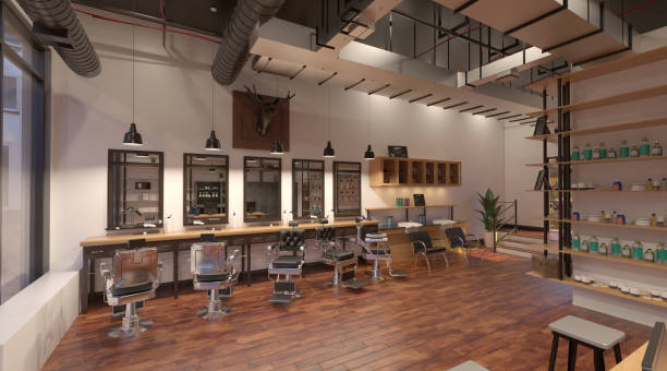istock Barber shop interior 3d illustration 1345226375