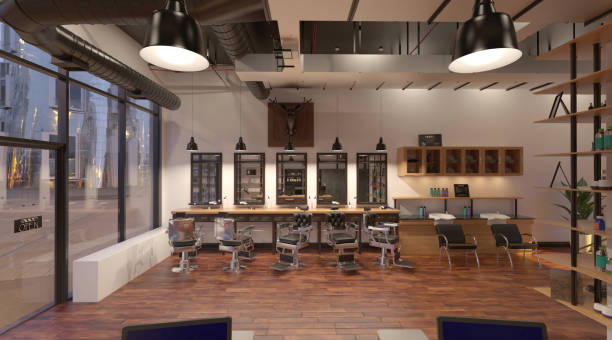 istock Barber shop interior 3d illustration 1345226402