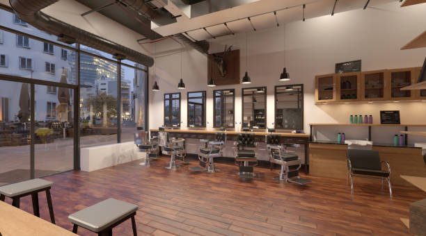 istock Barber shop interior 3d illustration 1345226407