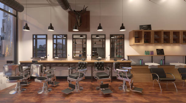 istock Barber shop interior 3d illustration 1345226485
