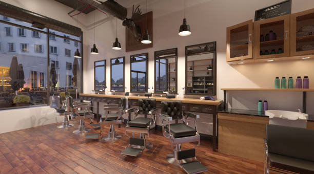 istock Barber shop interior 3d illustration 1345226492