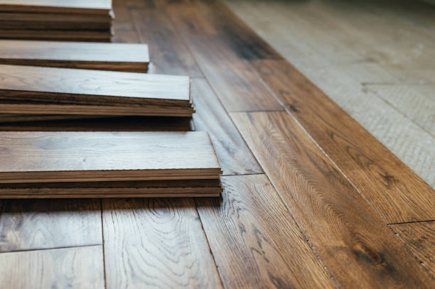 Solid oak wood flooring stock photo