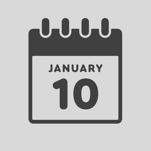 Icon day date 10 January, template calendar page Icon page calendar day - 10 January. Date day week Sunday, Monday, Tuesday, Wednesday, Thursday, Friday, Saturday. 10th days of the month, vector illustration flat style. Winter holidays in January calendar stock illustrations