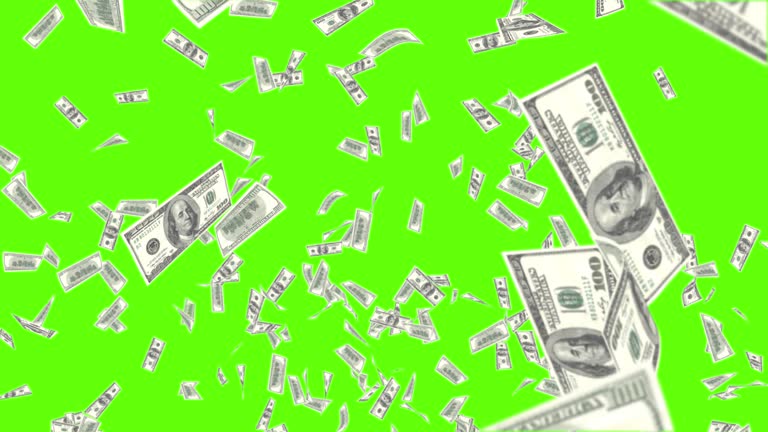 Dollar Bills Rain Animation of dollar bills falling on green screen or chroma key,