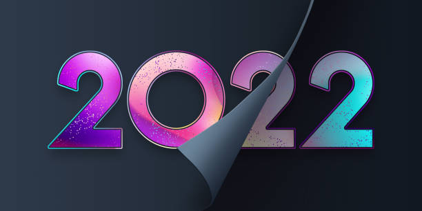 istock Colored numbers 2022, modern design, on a dark background. 2022 Happy New Year. Design template, header for the site, poster, New Year's card, flyer. 3D illustration, 3D render. 1345231513