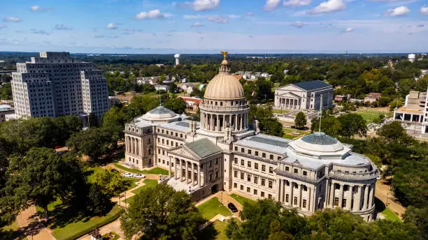 Jackson, MS - October 6, 2021: Mississippi State Capitol Building in Downtown Jackson, Mississippi.