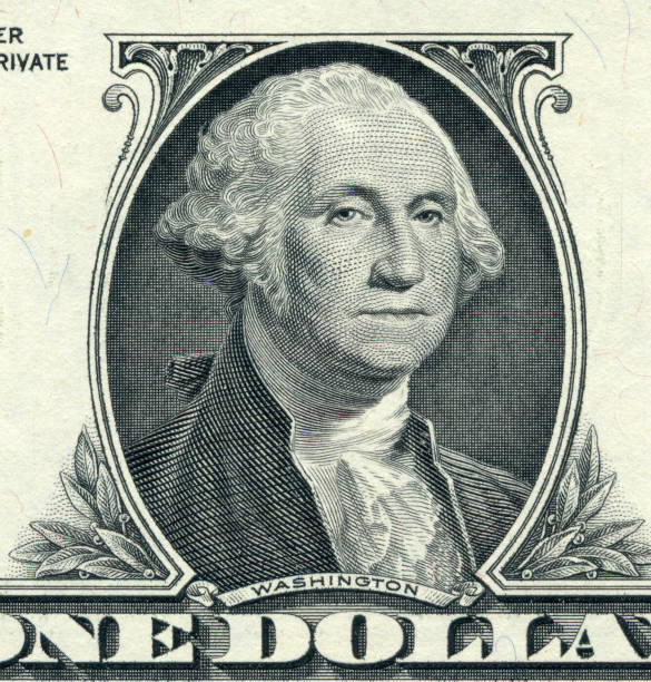 retrato de george washington, o primeiro presidente dos estados unidos em dólar americano - close up one dollar bill history finance - fotografias e filmes do acervo