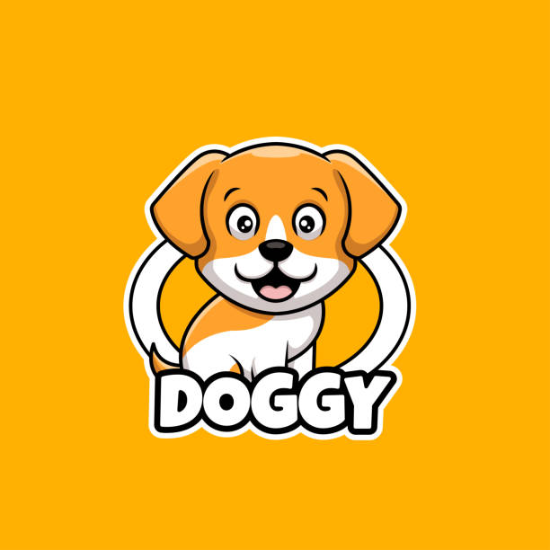 doggy cute pet care shop cartoon creative logo design - dog domestic cat pets cartoon stock illustrations