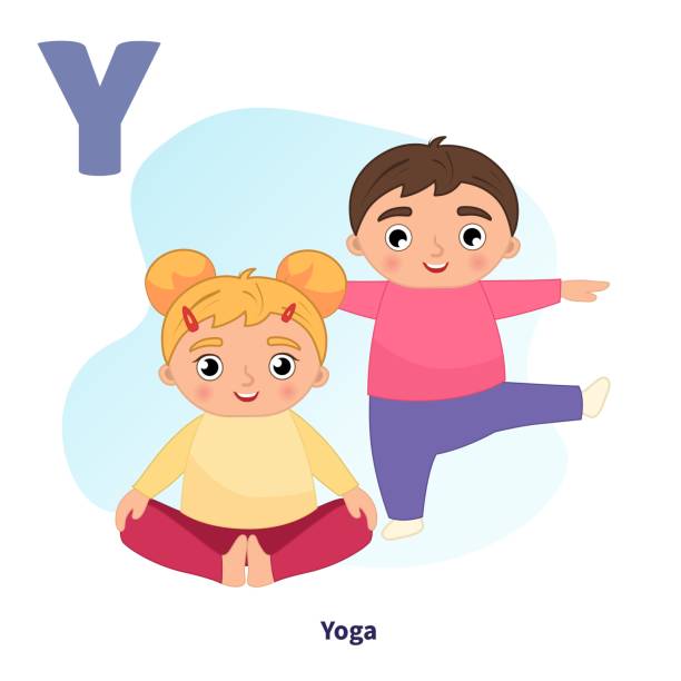 illustrazioni stock, clip art, cartoni animati e icone di tendenza di alfabeto inglese con illustrazioni per bambini carine dei cartoni animati. - yoga class flash