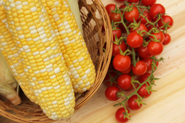 Corn and Cherry Tomatoes for Sale at Organic Market