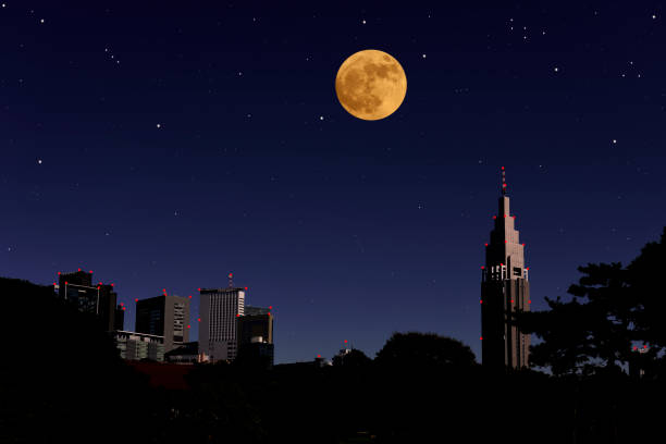 istock Strawberry Supermoon rising over the skyscrapers 1345242298