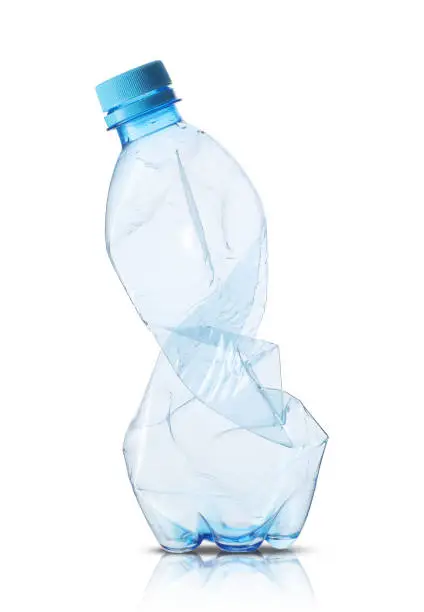 plastic small bottle of mineral water on a white background