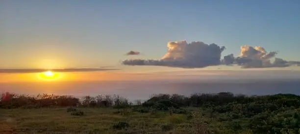Sunset from volcano Rano Raraku on Easter Island
