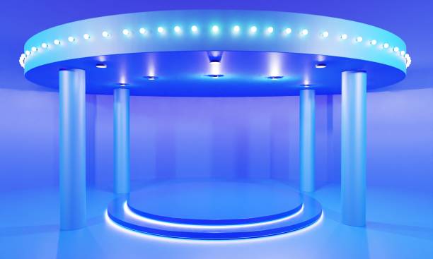 istock blue podium in the blue studio room.3d rendering 1345247062
