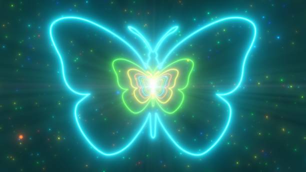 istock Beautiful Butterfly Neon Lights Tunnel Fast Abstract Glow Particles - Abstract Background Texture 1345247863