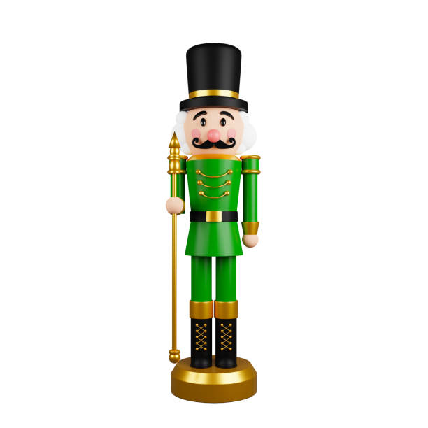 istock Christmas nutcracker toy soldier traditional figurine isolated on white background with clipping path included. 3d rendering 1345253131