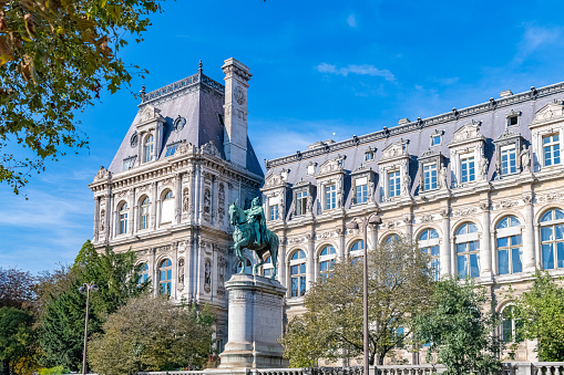 Paris, the facade of the Hotel de Ville, city hall of the French capital