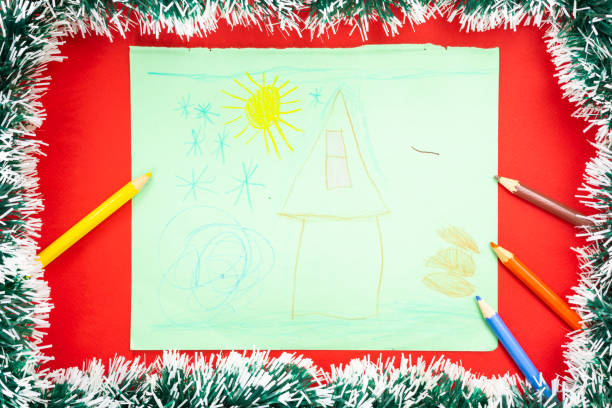 istock Children's drawing with wishes for Santa Claus. 1345256825