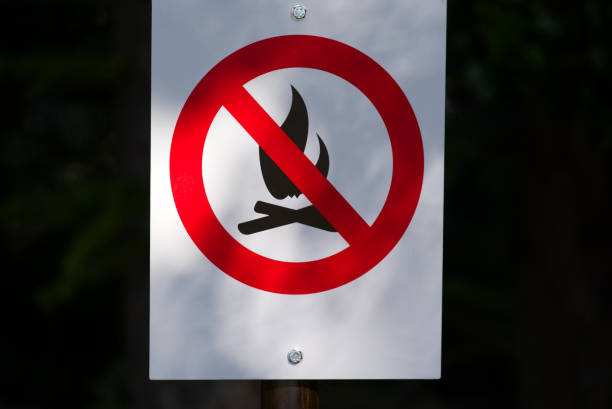 istock Red, white and black sign no fire allowed in the woods. 1345258557