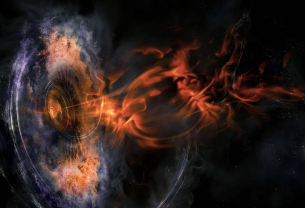 istock Abstract space wallpaper. Black hole with nebula over colorful stars and cloud fields in outer space. Plasma flame bursts out of the collapsar. Elements of this image furnished by NASA. 1345260417
