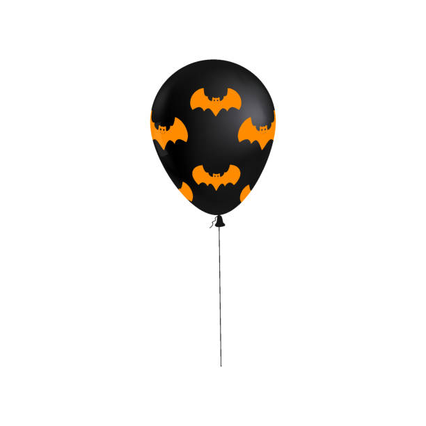 istock Halloween balloon 3d realistic black color, Bat icon symbol, orange black color. Vector illustration isolated 1345261714
