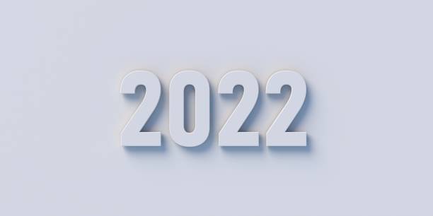 istock 2022 Happy New Year greeting card template, Number digits gray on grey background. 3d illustration 1345266031